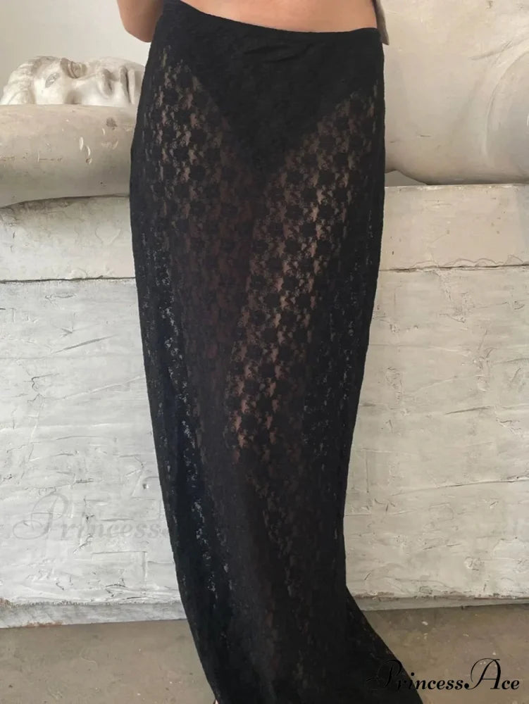 Lacy Flower Low Cut Maxi Skirt