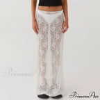 Lacy Flower Sheer Short Sleeve Crop Top Long Skirt Two Pieces Set