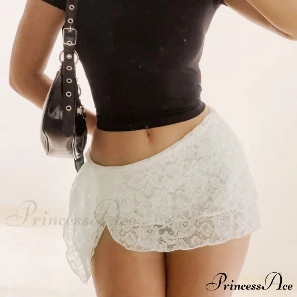 Lacy Flower Uneven Short Skirt