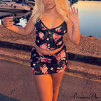 Lacy Flower V Neck Spaghetti Strap Crop Top Mini Pencil Skirt Two Pieces Set
