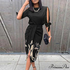 Lady Elegant O Neck Draped Slit Long Dress