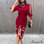 Lady Elegant O Neck Draped Slit Long Dress