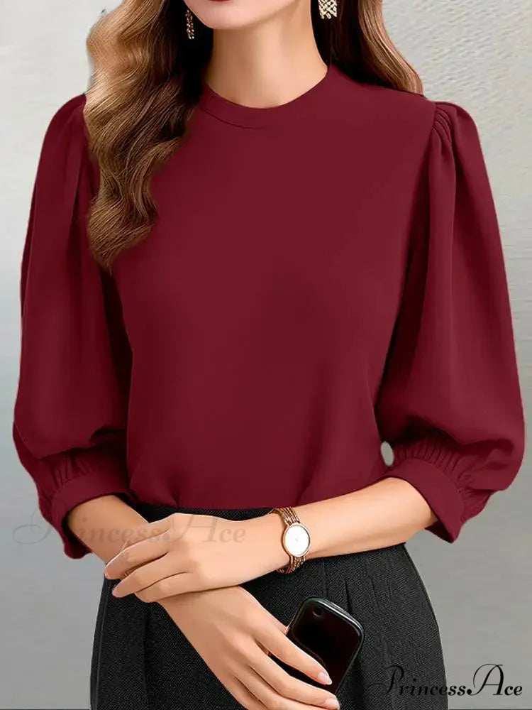 Lamp Sleeve Round-neck Informal Celebration Tunic Blouse