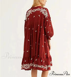 Lantern Extended Sleeve Cotton Rayon Embroidered Dress
