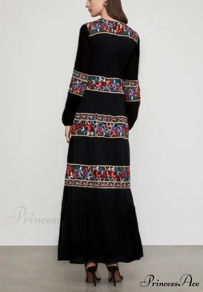 Lantern Extended Sleeve V-neck Full-Length Dress