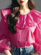 Lantern Sleeve Frilled Circular Neck Blouse