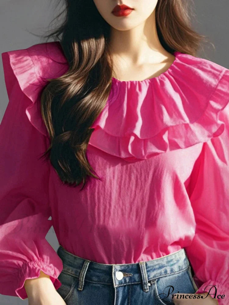 Lantern Sleeve Frilled Circular Neck Blouse
