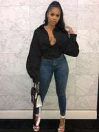 Lantern Sleeve Graceful Belted Shirt Dress