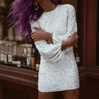 Lantern Sleeve O Neck Sequin Bodycon Dress