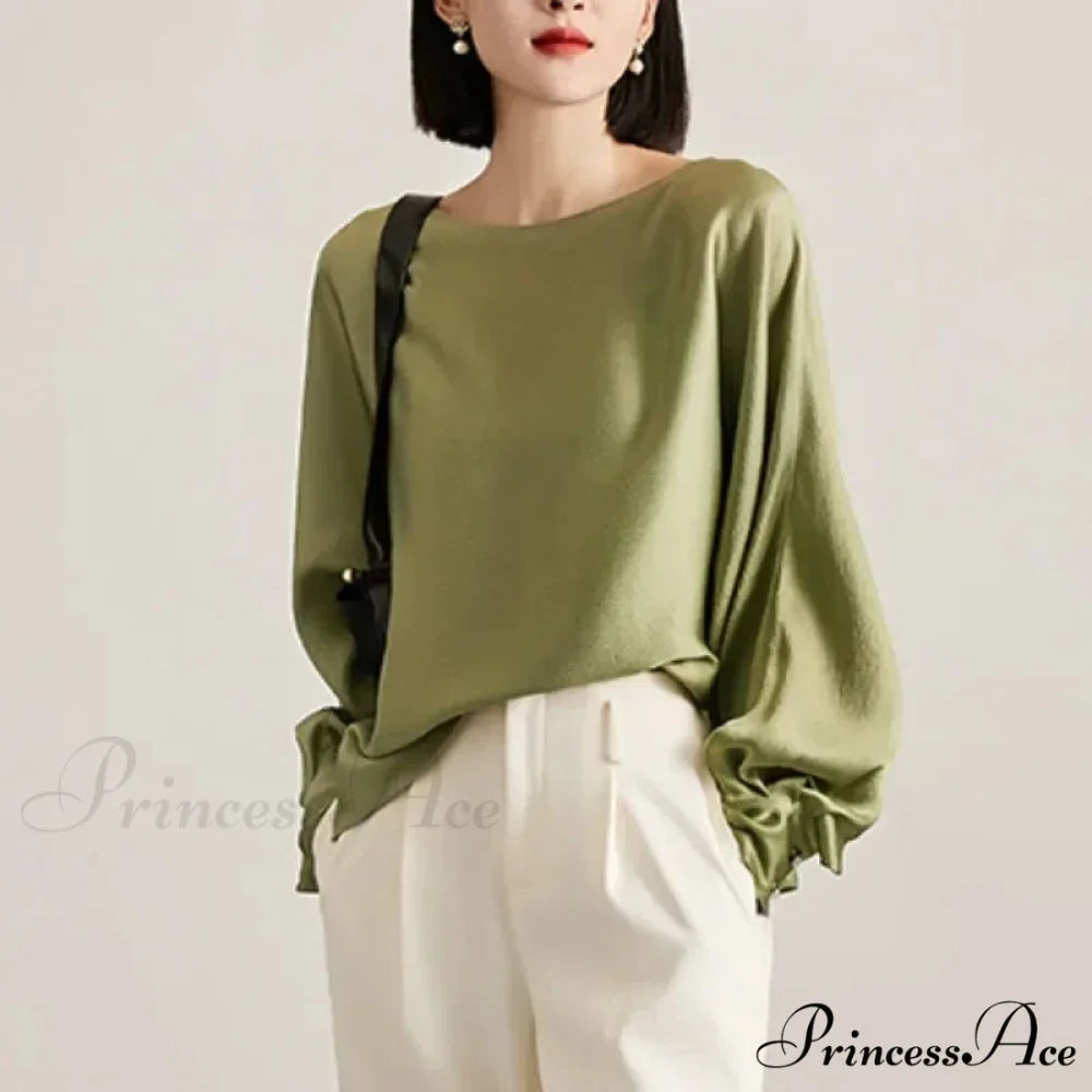 Lantern Sleeve Silk Informal Top Trendy Top