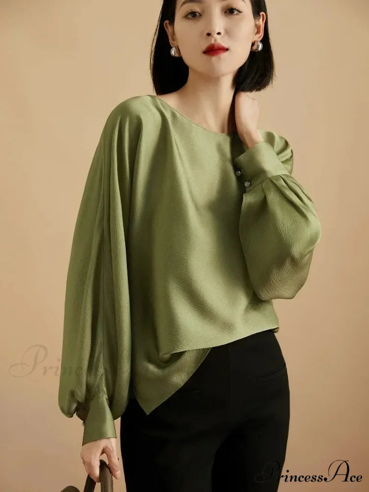 Lantern Sleeve Silk Informal Top Trendy Top