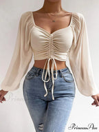 Lantern Sleeve V-Neck Fashion Blouses