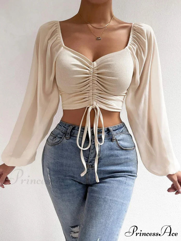 Lantern Sleeve V-Neck Fashion Blouses