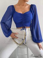 Lantern Sleeve V-Neck Fashion Blouses