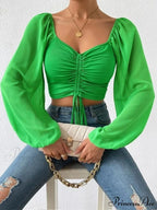 Lantern Sleeve V-Neck Fashion Blouses