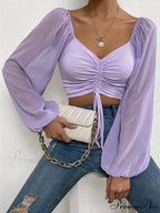 Lantern Sleeve V-Neck Fashion Blouses