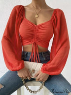 Lantern Sleeve V-Neck Fashion Blouses