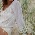 Lantern Sleeve V-Neck Lace Retro Cotton Boho Top