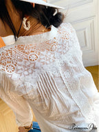 Lantern Sleeve V-Neck Lace Retro Cotton Boho Top