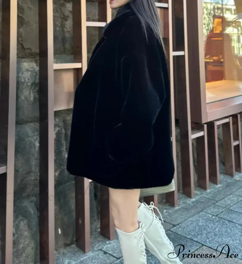 Lapel Faux Fur Vintage Coat