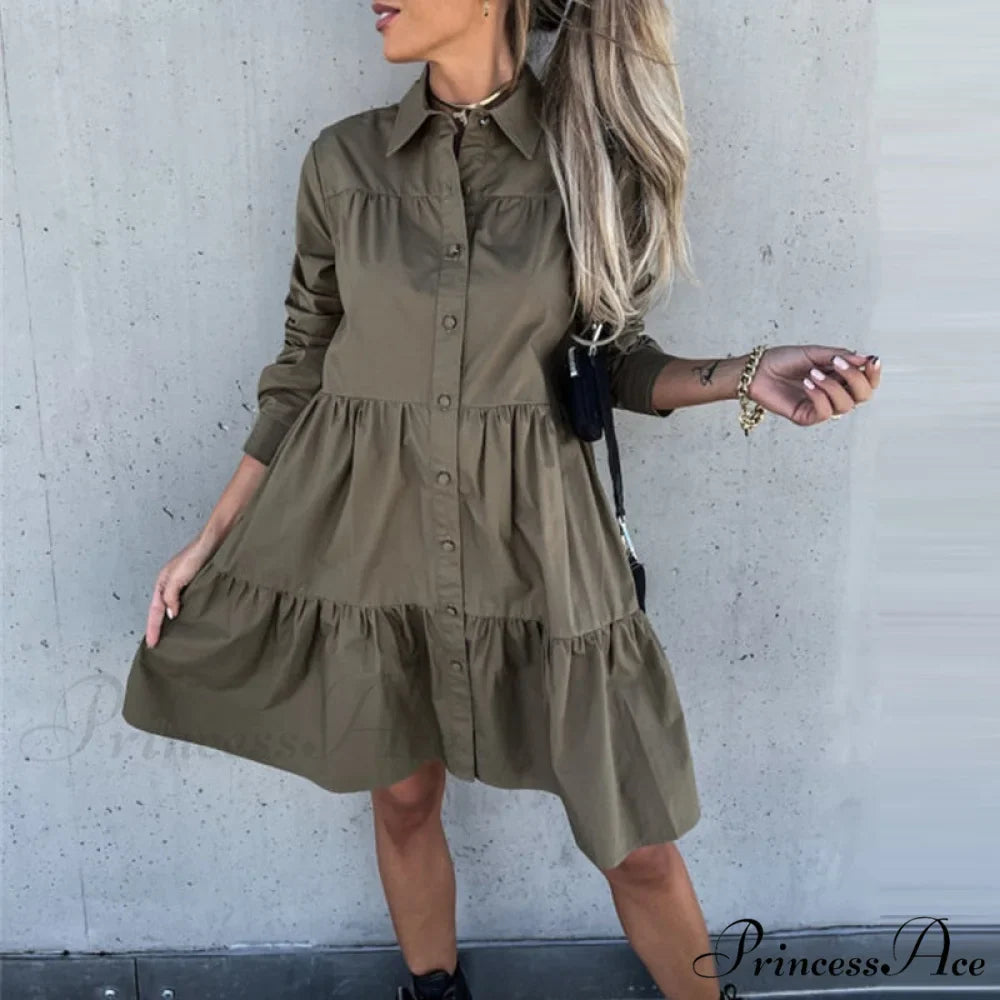 Lapel Pleated Ruffle Female Mini Dress
