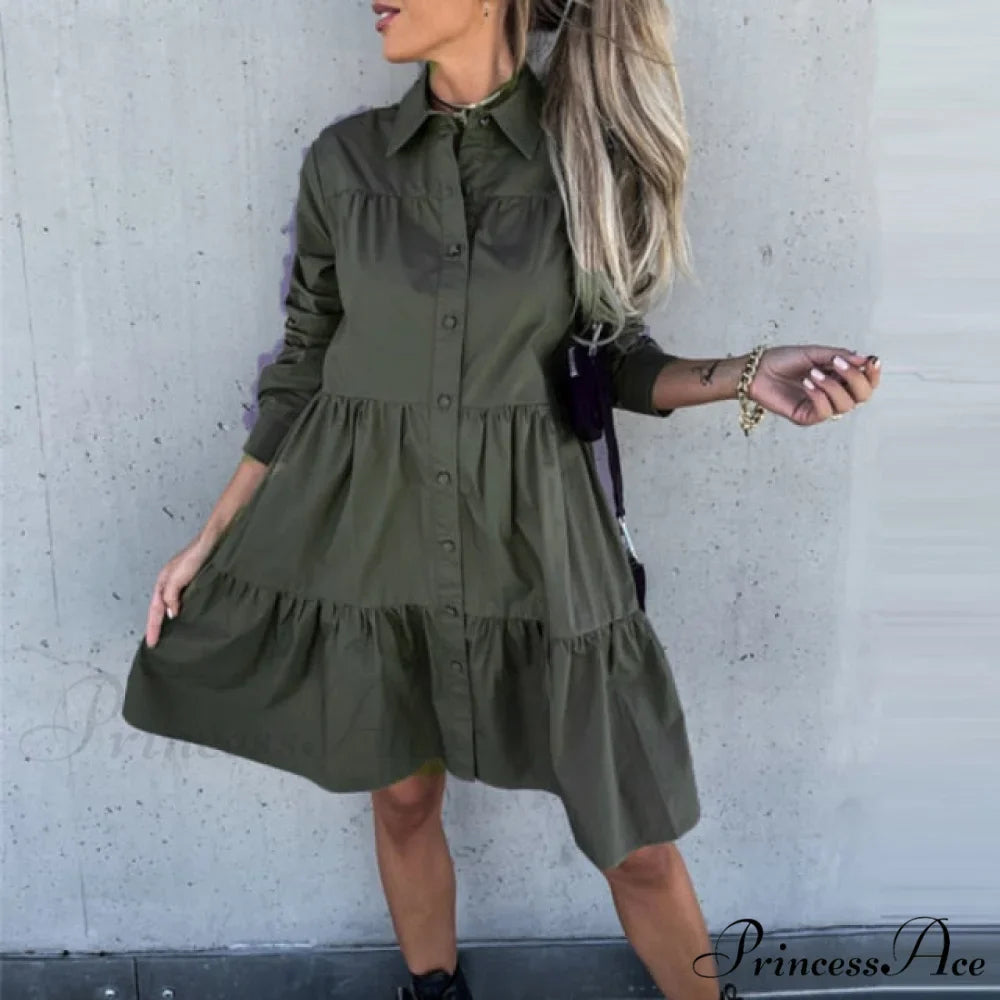 Lapel Pleated Ruffle Female Mini Dress