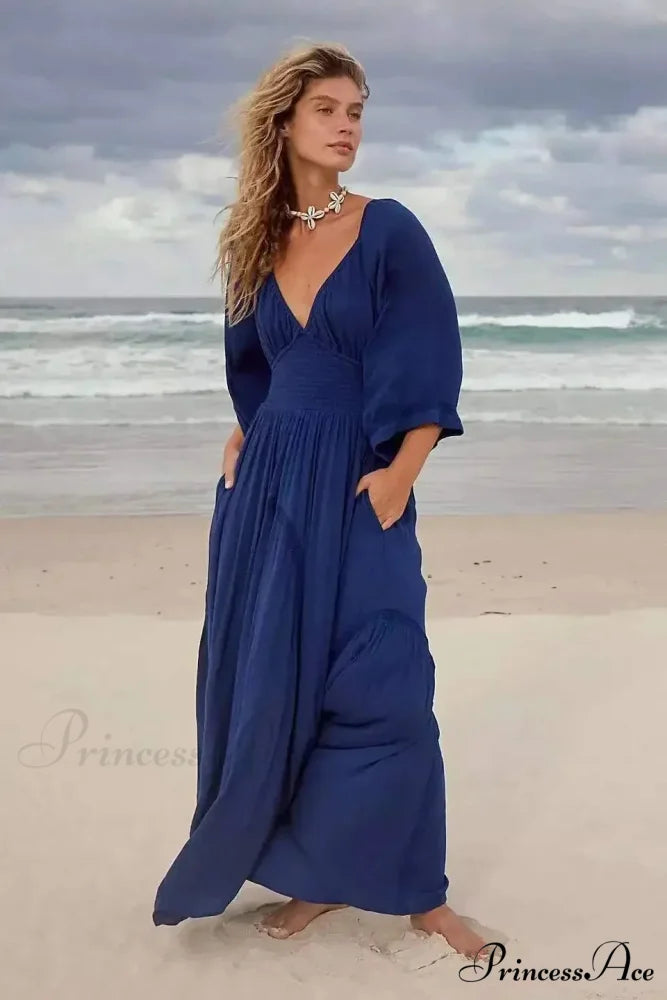 Large Backless Profound V Cotton Boho Dress