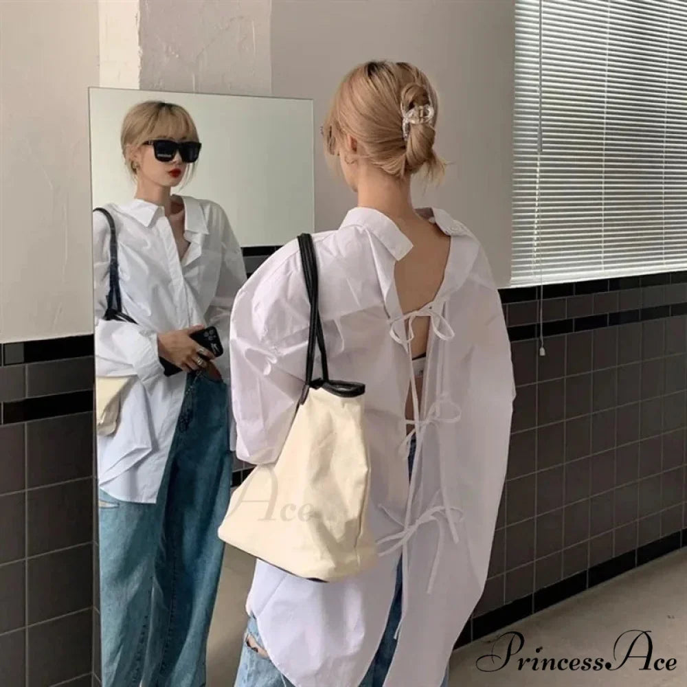 Large Bandage Long Sleeve Urban White Blouse