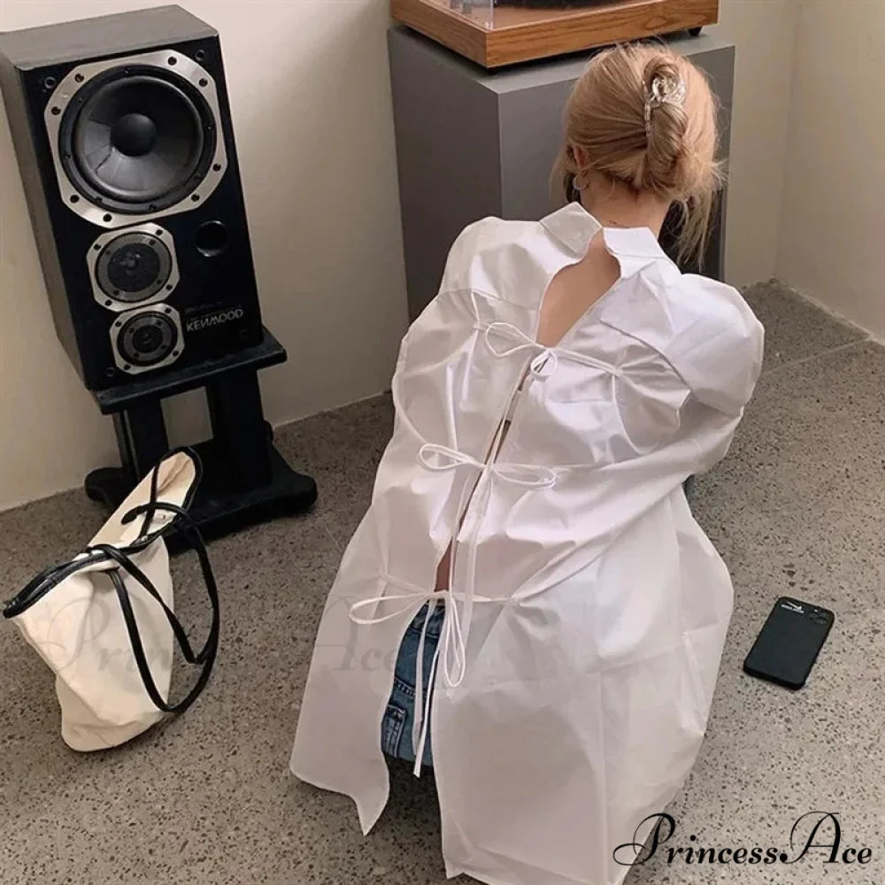 Large Bandage Long Sleeve Urban White Blouse