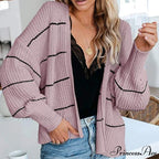 Large Big Loose Strip Printed Vintage Tops Long Sleeve Cardigan