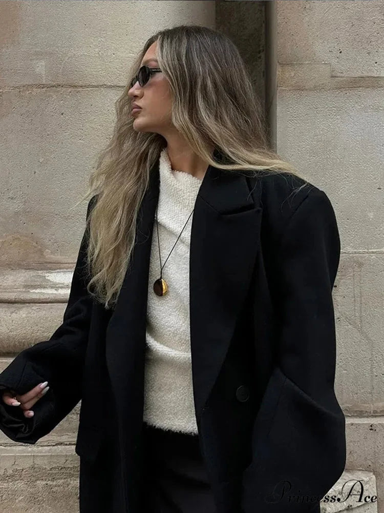 Large Black Woolen Mix Coat