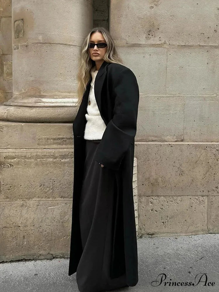 Large Black Woolen Mix Coat