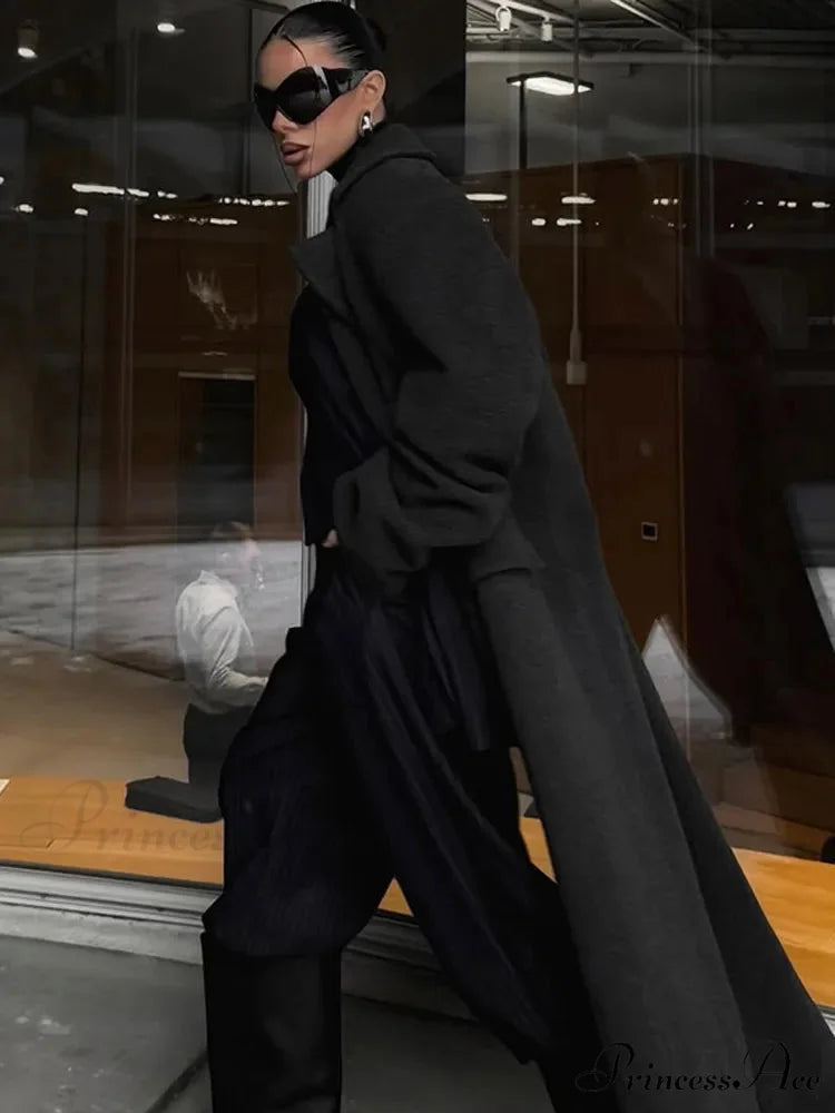 Large Black Woolen Mix Coat