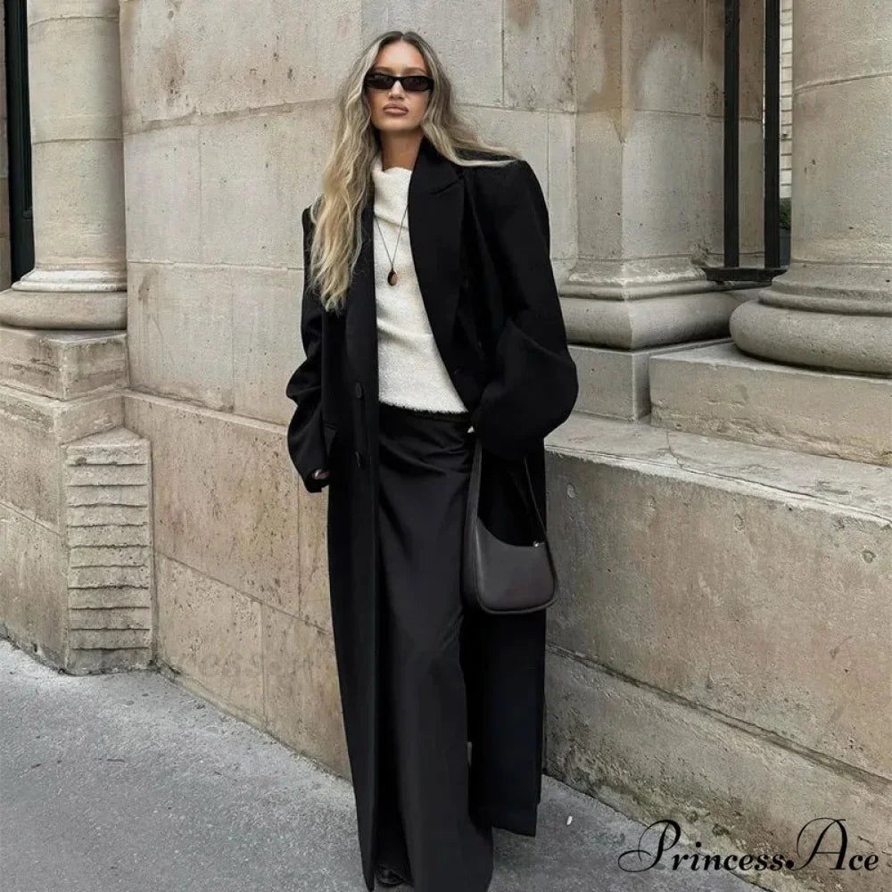 Large Black Woolen Mix Coat