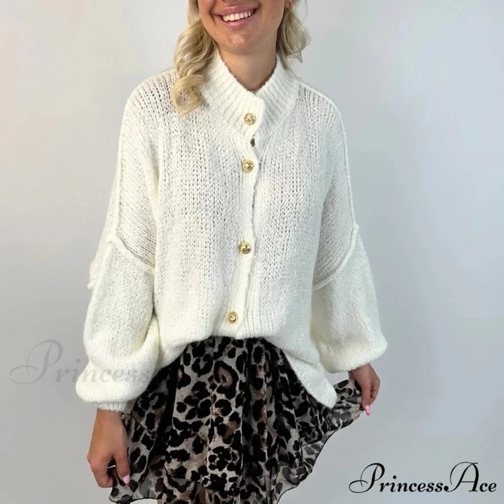 Large Button Up Bulky Knit Cardigan