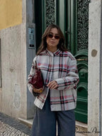 Large Checkered Pattern Woolen Bomber Jacket