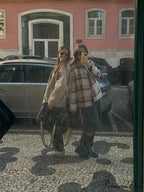 Large Checkered Pattern Woolen Bomber Jacket