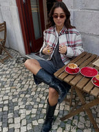 Large Checkered Pattern Woolen Bomber Jacket