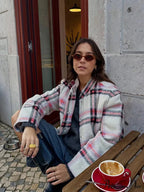 Large Checkered Pattern Woolen Bomber Jacket