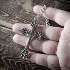 Large Detailed Cross Drill Pendant Jewel Necklace