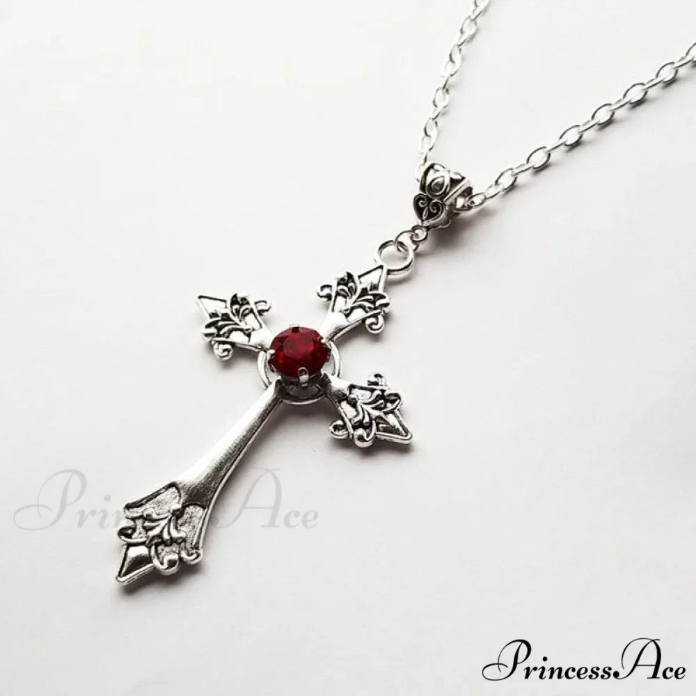 Large Detailed Cross Drill Pendant Jewel Necklace