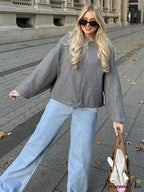 Large Grey Drawstring Woolen Coat