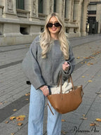 Large Grey Drawstring Woolen Coat