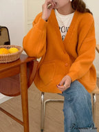 Large Preppy V-Neck Knitted Knit Cardigan