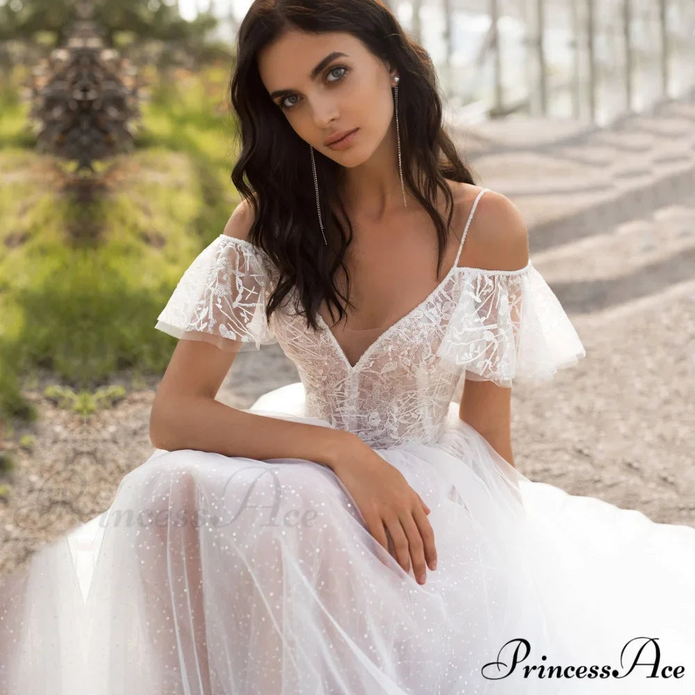 Large Size Lace Thin Strap Wedding Gown