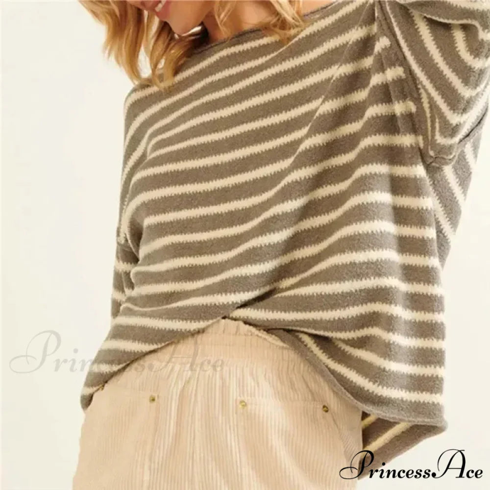 Large Striped V-Neck Color Block Knit Sweater Knit Top