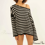 Large Striped V-Neck Color Block Knit Sweater Knit Top
