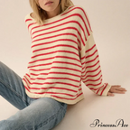 Large Striped V-Neck Color Block Knit Sweater Knit Top