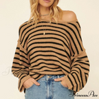 Large Striped V-Neck Color Block Knit Sweater Knit Top