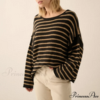 Large Striped V-Neck Color Block Knit Sweater Knit Top
